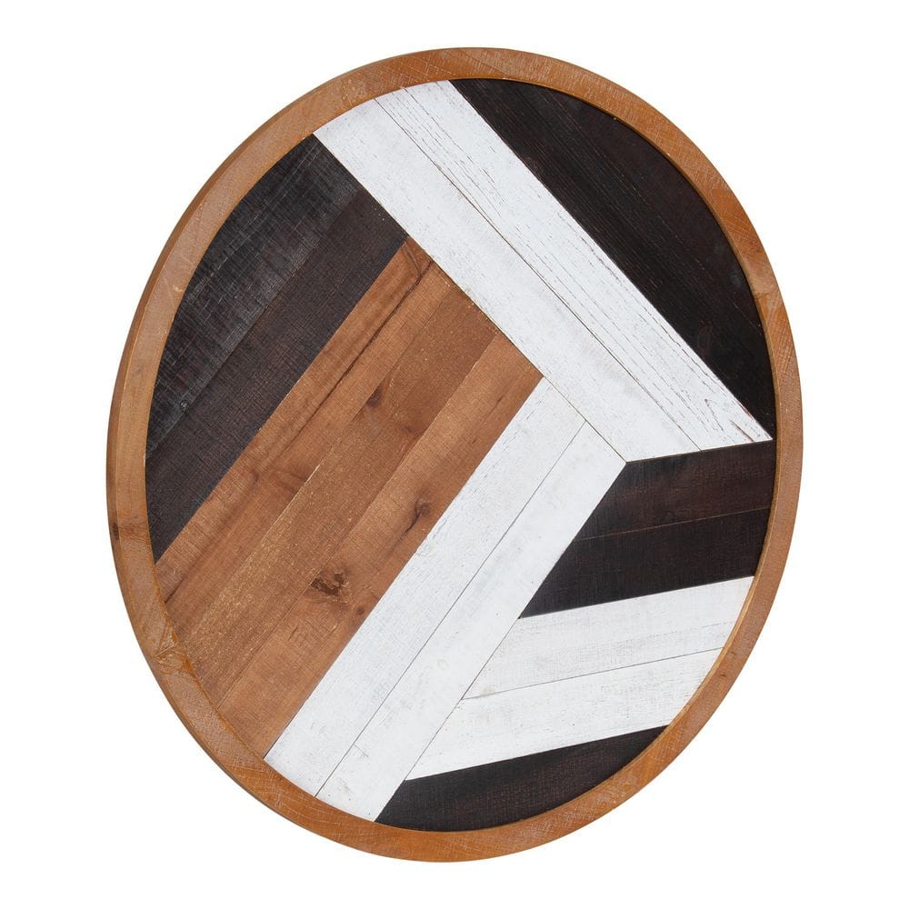 Ballez 28" Multicolored Rustic Round Wood Wall Art Plaque