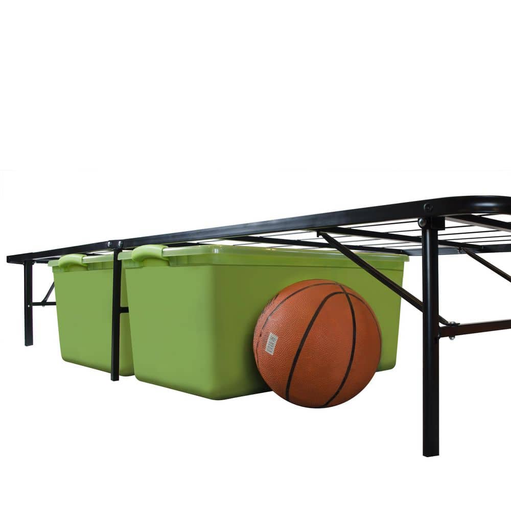 California King Black Metal Platform Bed Frame with Storage