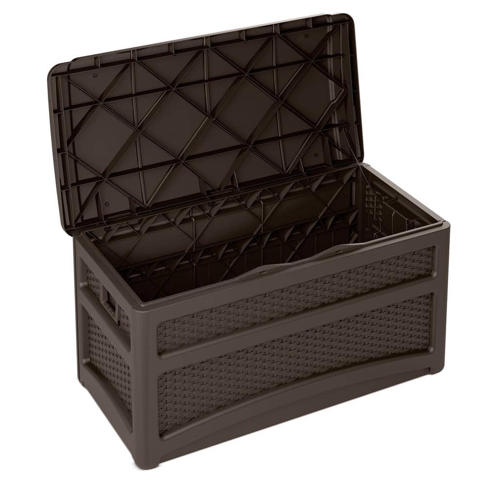 Brown Lockable Plastic Wicker Deck Box with Wheels