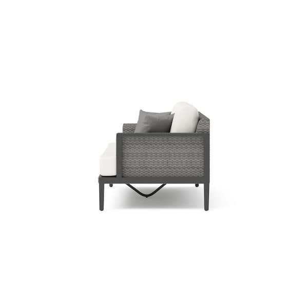 Vistano Grey Wicker Outdoor 76 in. Couch with Canvas Flax Sunbrella Cushions