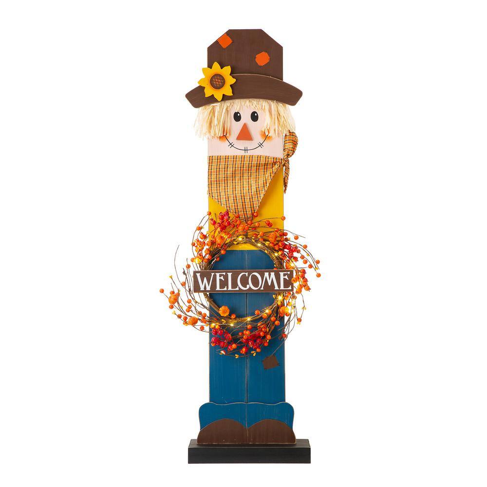 Glitzhome 42 in. H Fall Lighted Wooden Scarecrow Porch Decor with