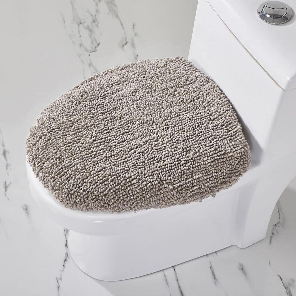 Beige Cotton Tufted Reversible Toilet Lid Cover 18" x 20"