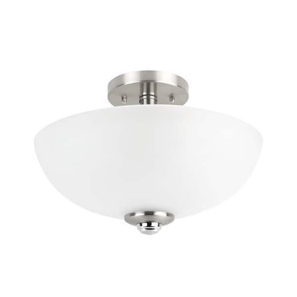 Globe Electric Hudson 2-Light Brushed Nickel with Chrome Accents Semi-Flush Mount Ceiling Light