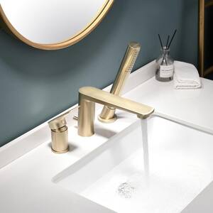 Single-Handle Deck-Mount Roman Tub Faucet with Hand Shower in Brushed Gold