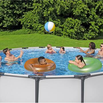 Bestway Pro MAX 16 ft. x 16 ft. Round 48 in. Metal Frame Above Ground Swimming Pool with Pump & Cover 5613AE-BW