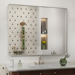 40 in. W x 32 in. H Rectangular Aluminum Alloy Framed and Tempered Glass Wall Bathroom Vanity Mirror in Brushed Silver