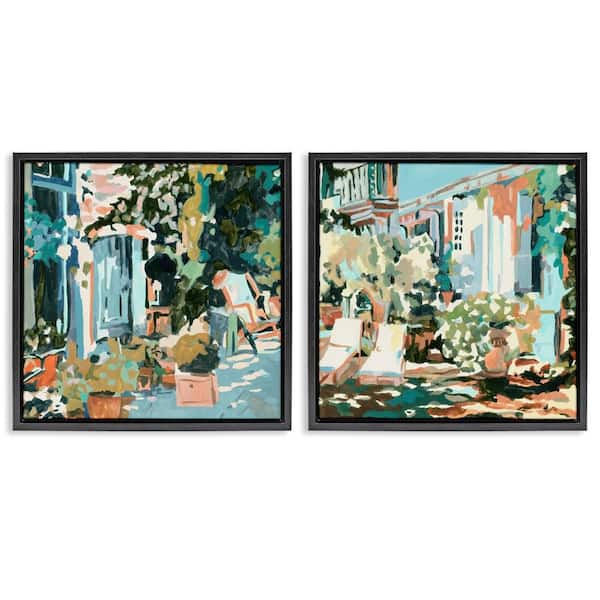Stupell Industries Plants on Town Buildings by Melissa Wang 2 Pieces Black Floater Frame Abstract Graphic Art Print 18 in. x 18 in.