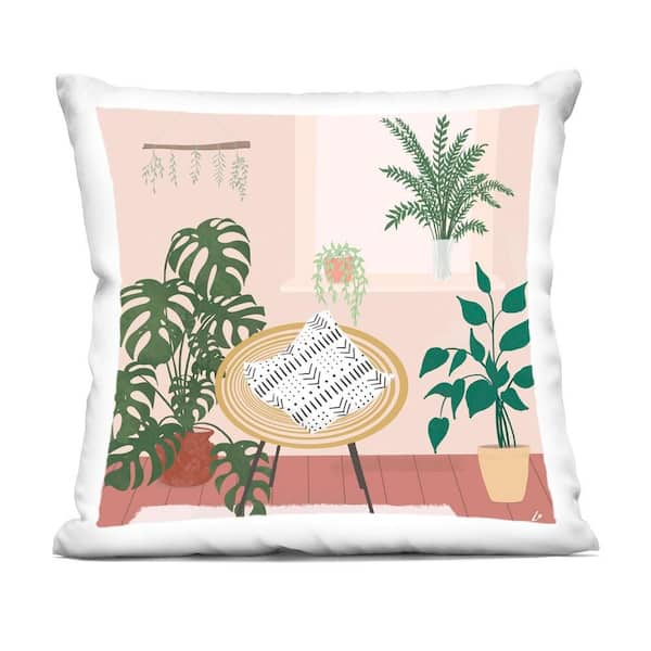 Stupell Industries Plant Filled Boho Space Green Print Polyester 18 in. X 18in. Throw Pillow