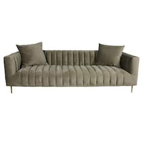 Amelia 90 in. Round Arm Velvet Modern Rectangle Sofa in. Gray, Brown