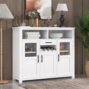 47.2 in. W x 15 in. D x 40 in. H Antique White MDF Ready to Assemble Kitchen Cabinet Sideboard with Wine Rack