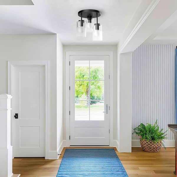 Sonoma 11.5 in. 3-Lights Matte Black Glass Modern Semi Flush Mount Lighting Bedroom Ceiling Lights Fixtures