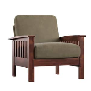 Olive Microfiber Mission-Style Wood Accent Chair