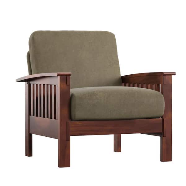 HomeSullivan Olive Microfiber Mission-Style Wood Accent Chair