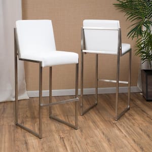 Vasilus 29.50 in. White Leather Bar Stool (Set of 2)