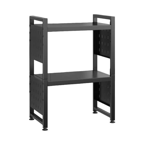 Black Carbon Steel 12.8 in. x 27.4 in. x 31.1 in. 3-Tier Adjustable Microwave Stand with 8 Hooks 2 Holders 200 lb.