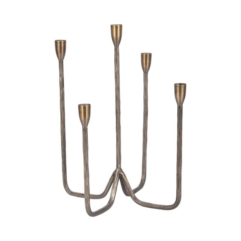 boho metal taper candle holder - decorative iron pillar stand with rustic finish - elegant centerpiece for home  office  bedroom & living room - 16  bronze & copper