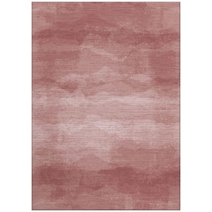 Pink Machine Washable Red Sea Waves Modern Living Room 5'7" x 7'10" Rectangle Watercolor Polyester Area Rug