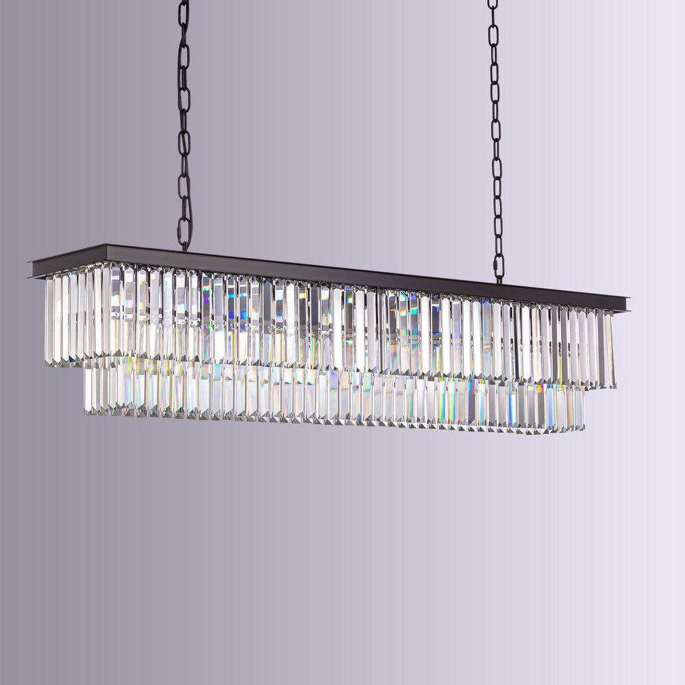 8 Light Crystal Tiered Rectangle Linear Matte Black Chandelier for Kitchen Island with No Bulbs Included price history on PriceWatchPro