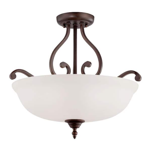 Millennium Lighting 3-Light Rubbed Bronze Semi-Flush Mount Light with Etched White Glass