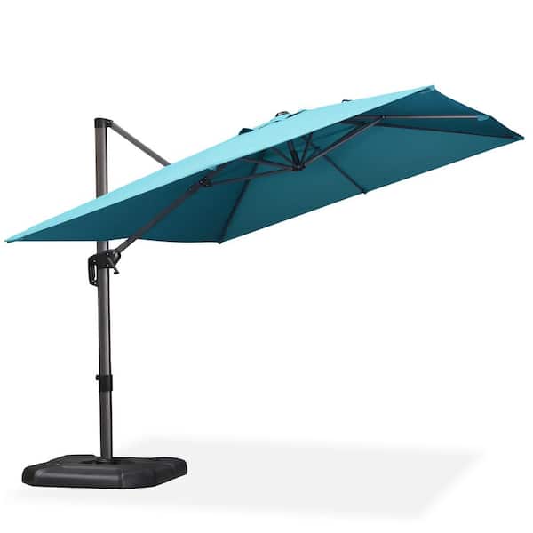 PURPLE LEAF 9 ft. x 11.5 ft. Aluminum Outdoor Cantilever Umbrella 360-Degree Rotation Umbrella with Base in Ground, Turquoise Blue
