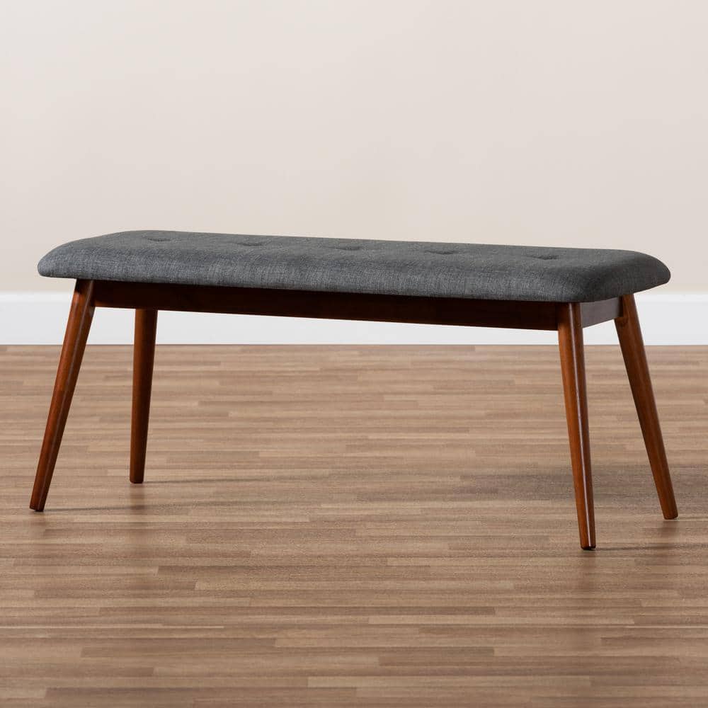 Flora Medium Oak and Gray Upholstered Dining Bench