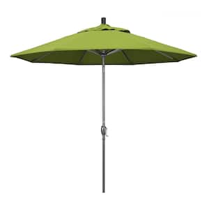 9 ft. Hammertone Grey Aluminum Market Patio Umbrella with Push Button Tilt Crank Lift in Macaw Sunbrella