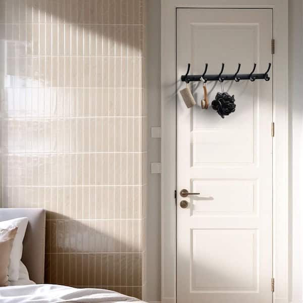 Aluminum Wall Mounted J-Hook Robe/Towel Hook Coat Rack Hook Rail with 6-Hooks in Black