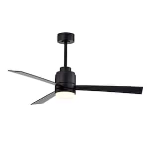 Newton Contemporary 52 in. Integrated LED Indoor Black 3-Blade Ceiling Fan with Light Kit and Wall Switch