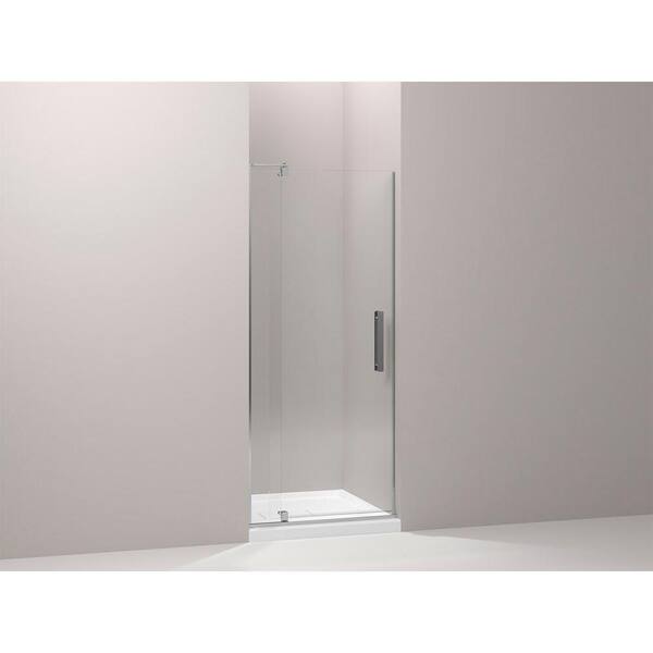 KOHLER Revel 31.125 in. W x 70 in. H Pivot Frameless Shower Door in Bright Polished Silver