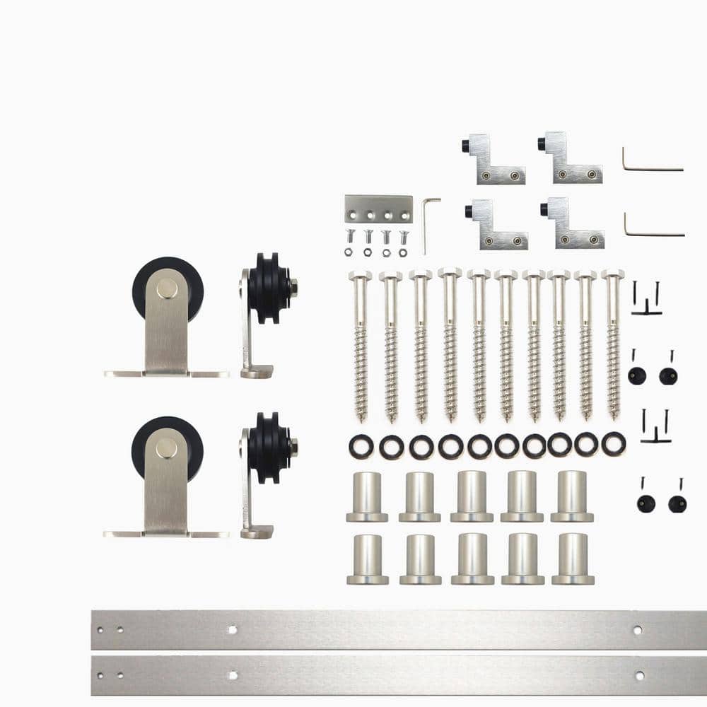12 ft./144 in. Brushed Nickel Non-Bypass Sliding Barn Door Hardware Kit T-Shape Design Roller for Double Doors price history on PriceWatchPro
