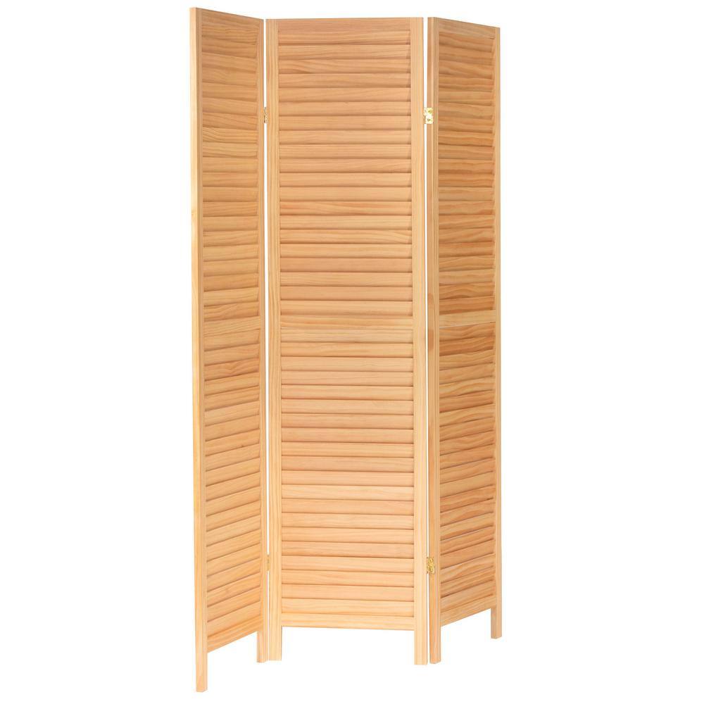 6 Ft. Natural Pine Louvered 3-Panel Room Divider
