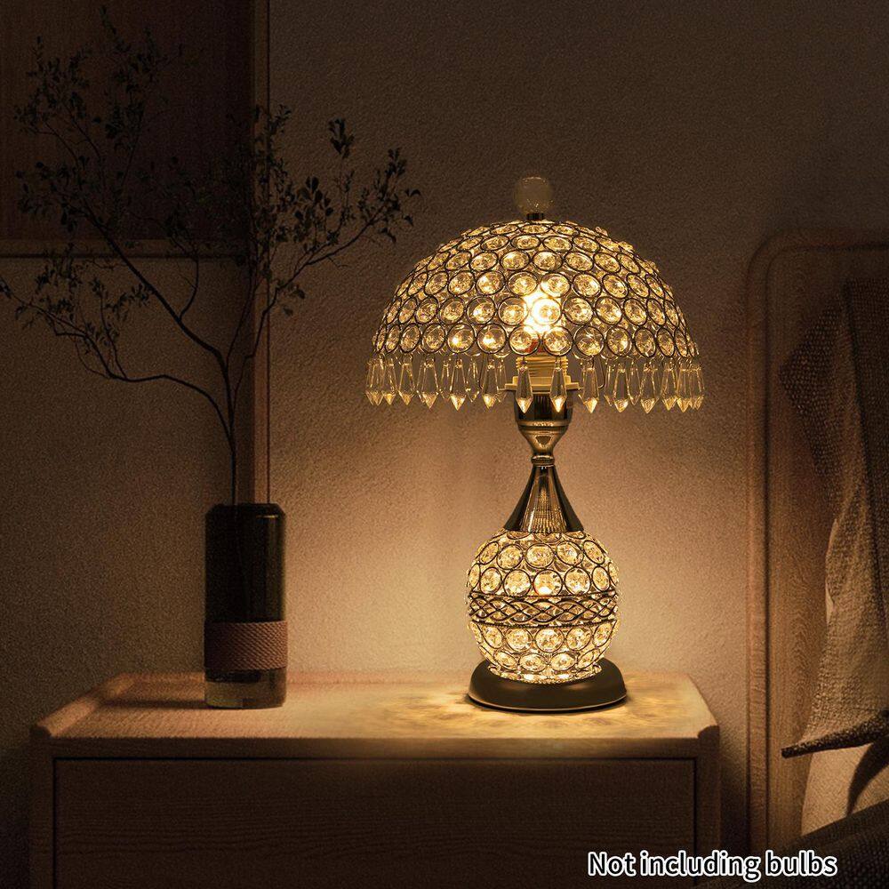 18" Silver Crystal Geometric Table Lamp with Clear Shade