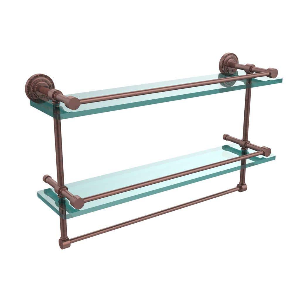 Allied Brass Dottingham 22 in. L x 12 in. H x in. W 2-Tier Gallery Clear  Glass Bathroom Shelf with Towel Bar in Antique Copper DT-2TB/22-GAL-CA  The Home Depot