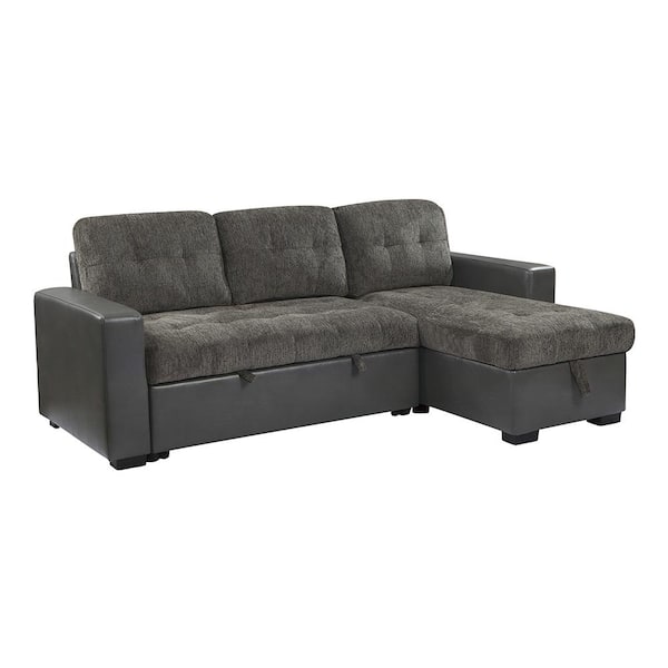 Lazzara Corvallis 89 in. Straight Arm 2-piece Chenille Reversible Sectional Sofa in 2-Tone Brown with Pull-out Bed