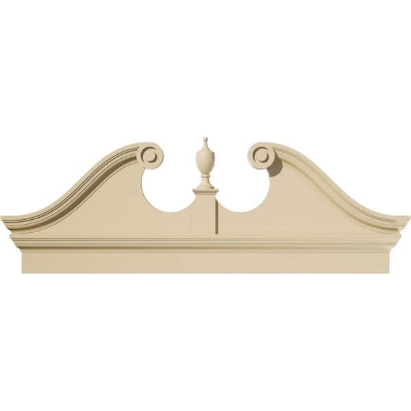 Ekena Millwork 56-in. W x 20-7/8-in. H x 2-3/4-in. P Rams Head Signature Urethane Combination Pediment Urn Ships Unattached in Box Prim
