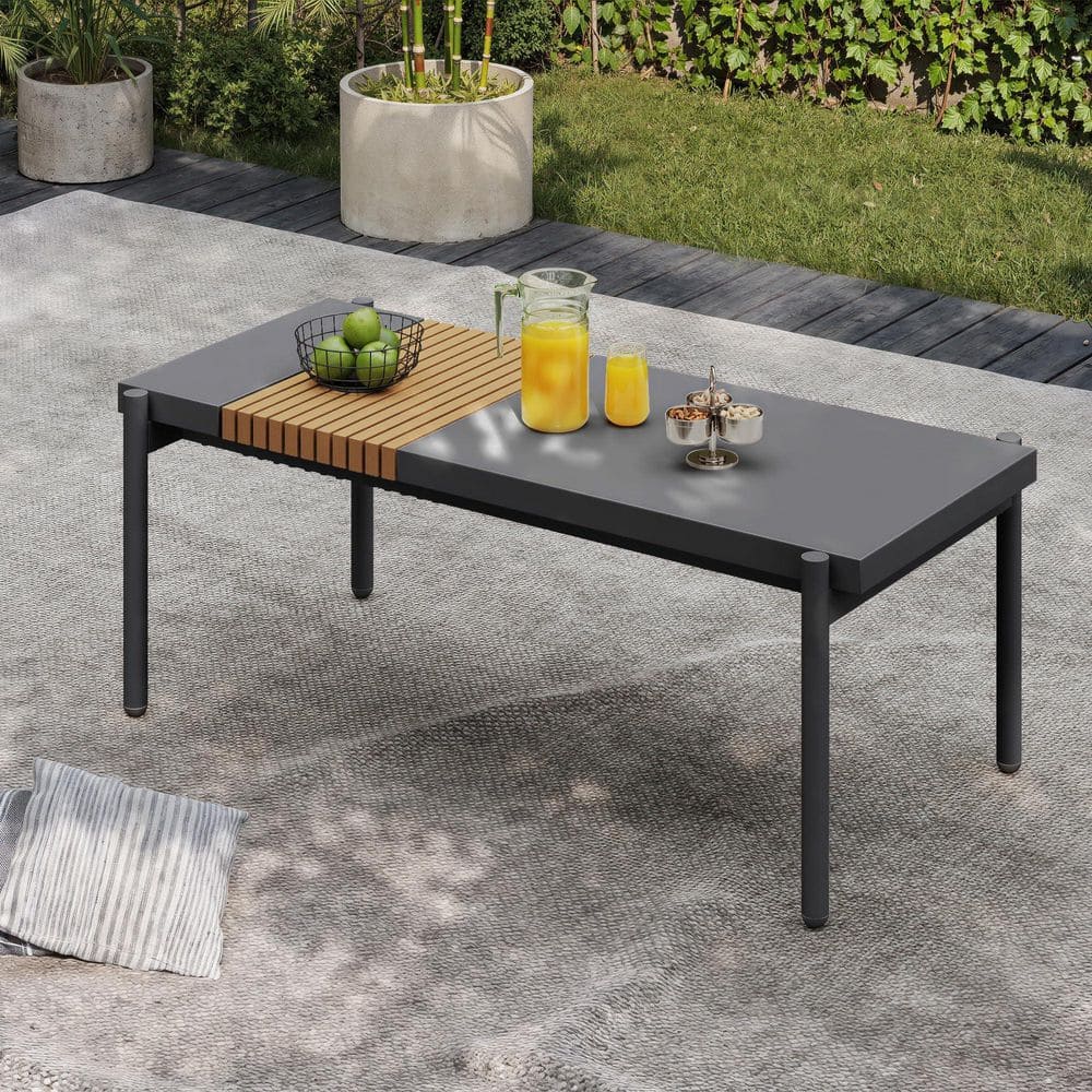 AURA OUTDOOR Grey Rectangle Metal Outdoor Patio All-Weather Coffee