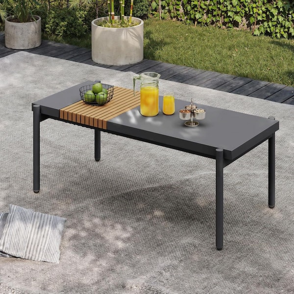 Grey Rectangle Metal Outdoor Patio All-Weather Coffee Table