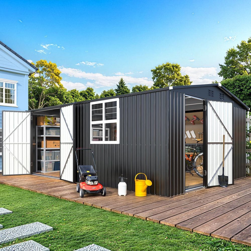 AECOJOY 12 ft. W x 16 ft. D Large Metal Outdoor Storage Shed with