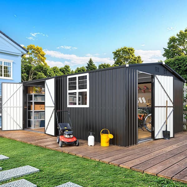 AECOJOY 12 ft. W x 16 ft. D Large Metal Outdoor Storage Shed with