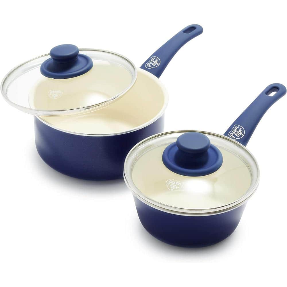 4-Piece Aluminum Ceramic Nonstick 1 qt. and 2 qt. Saucepan Set with Glass L