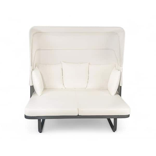 TIRAMISUBEST 57 in. Wicker Outdoor Patio Day Bed with Beige Cushions and Detachable Pillows