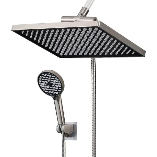 Rainfull 6-Spray 12 in. Wall Mount Dual Shower Head and Handheld Shower Head 1.8 GPM in Brushed Nickel