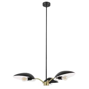 Lindmoor 36.22 in. W x 76 in. H 3-Light Black/Brushed Brass Chandelier with Black/White Metal Dome Shades