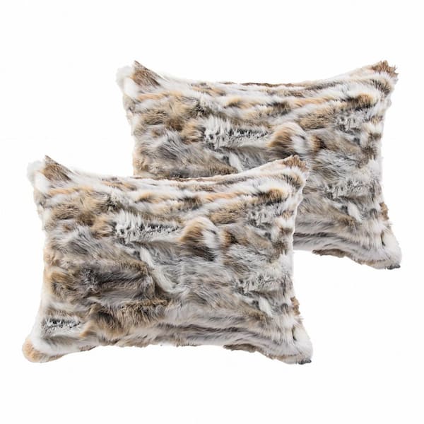 HomeRoots Tan, White Animal Print Cotton 12 in. x 20 in. Throw Pillow (Set of 2)