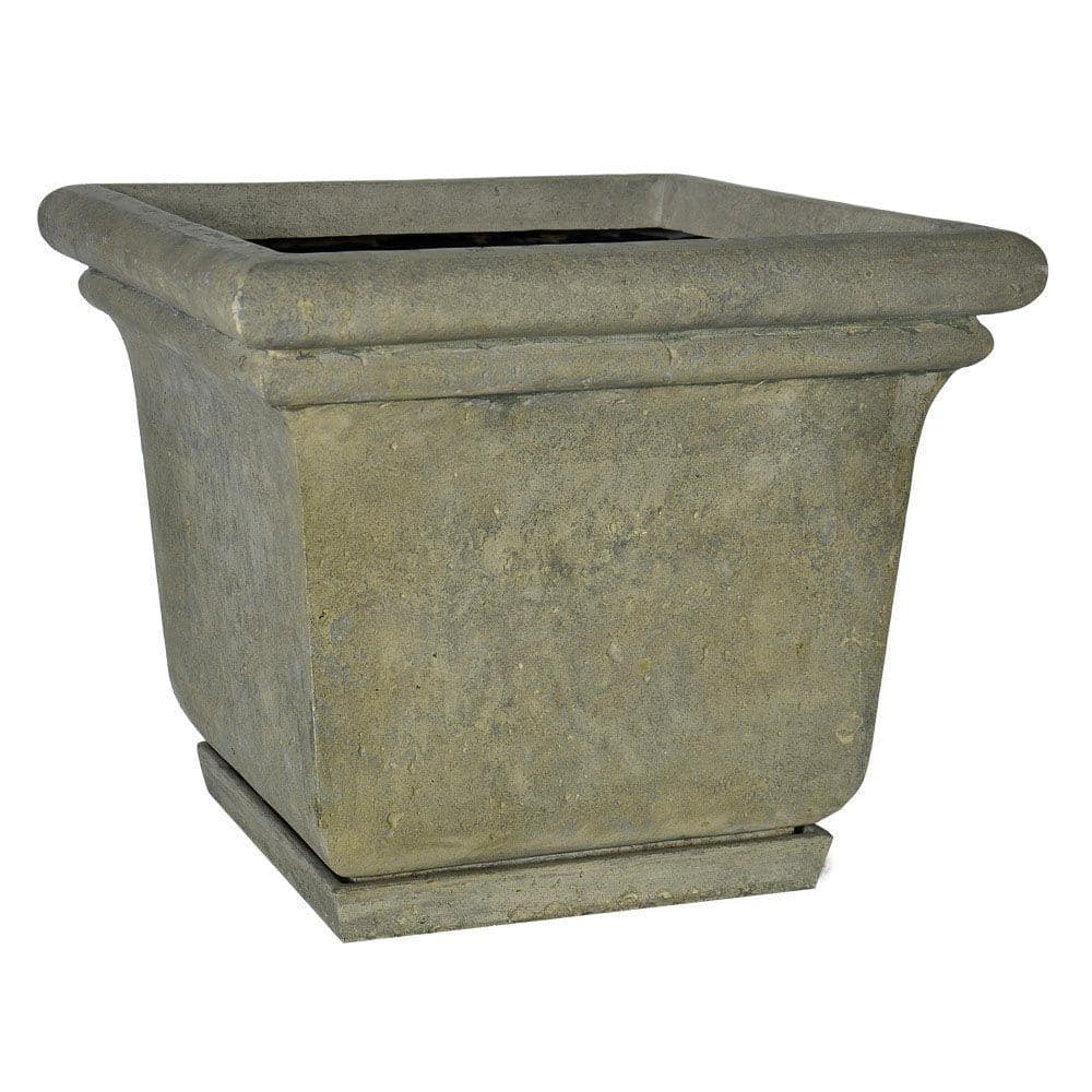 MPG 24 in. Square Cast Stone Fiberglass Planter with Attached Saucer in Aged Granite Finish -  PF5762AG