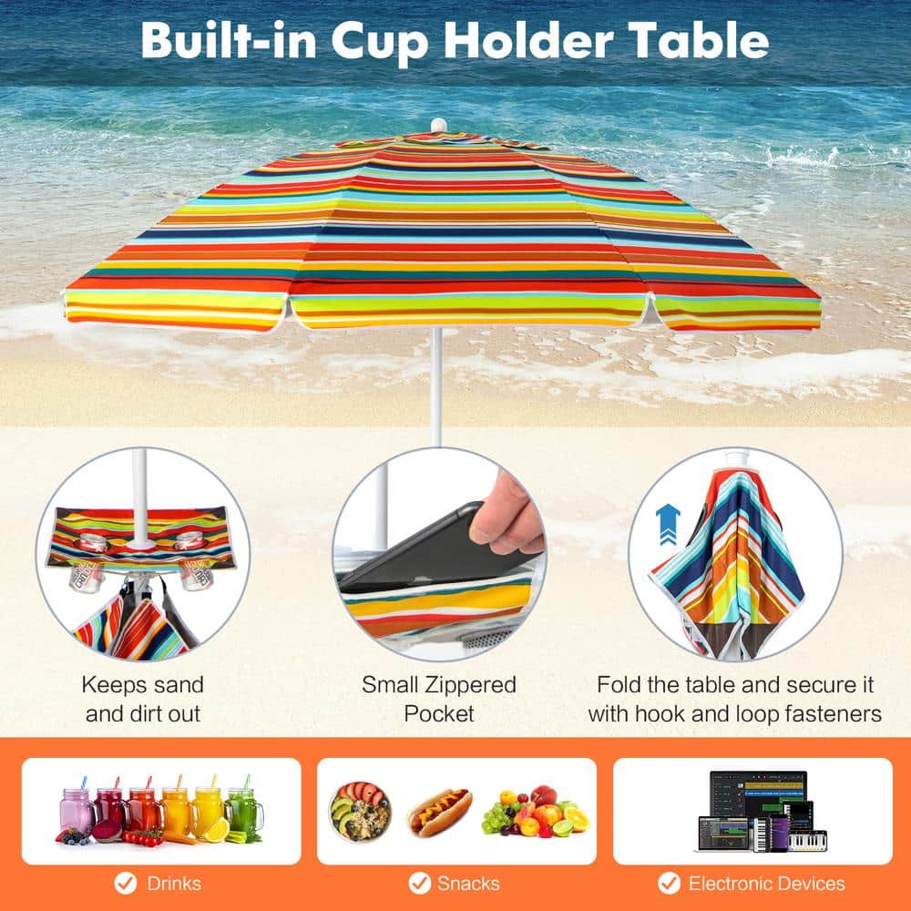 6.5 Feet Orange Striped Beach Umbrella with Fiberglass Ribs