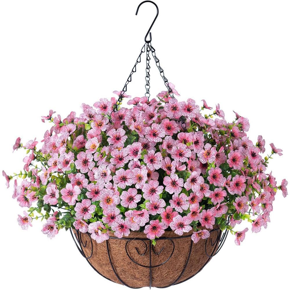 13.8 in. Pink Outdoor Artificial Daisy in Basket Garden Decoration