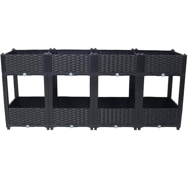 Unbranded - Black 2-Tier 63 in. x 27 in. x 27 in. Plastic Planter Raised Beds Elevated Garden Bed with Drainage Plug for Flower Herb