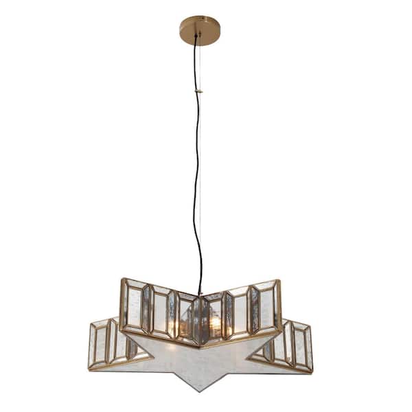 Luce Stellare 40-Watt 5-Light Artisan Brass Statement Pendant Light with Mercury Glass Shade and No Bulbs Included