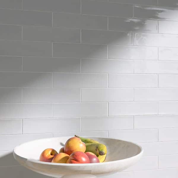 MOLOVO Rustic White 2.95 in. x 11.81 in. Polished Ceramic Subway